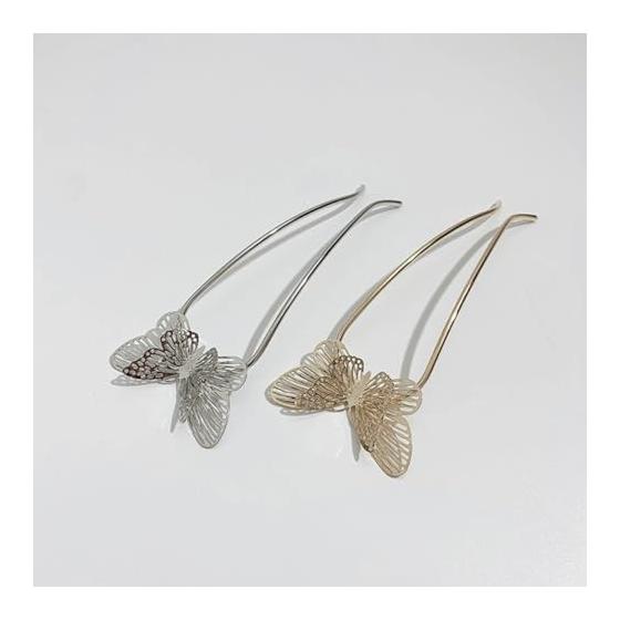 Kanzashi Hairpin Hair Accessory for Japanese Attire, U-Comb Alloy Hairpin for Weddings, Kimono, Coming of Age Ceremonies, Recitals (Butterfly/Gold)