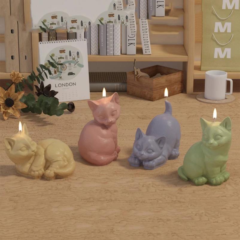 New 3D Kitten Series Silicone Candle Molds Cute Pet Cat Crafts Plaster Resin Soap Making DIY Animal Chocolate Ice Cake Tools