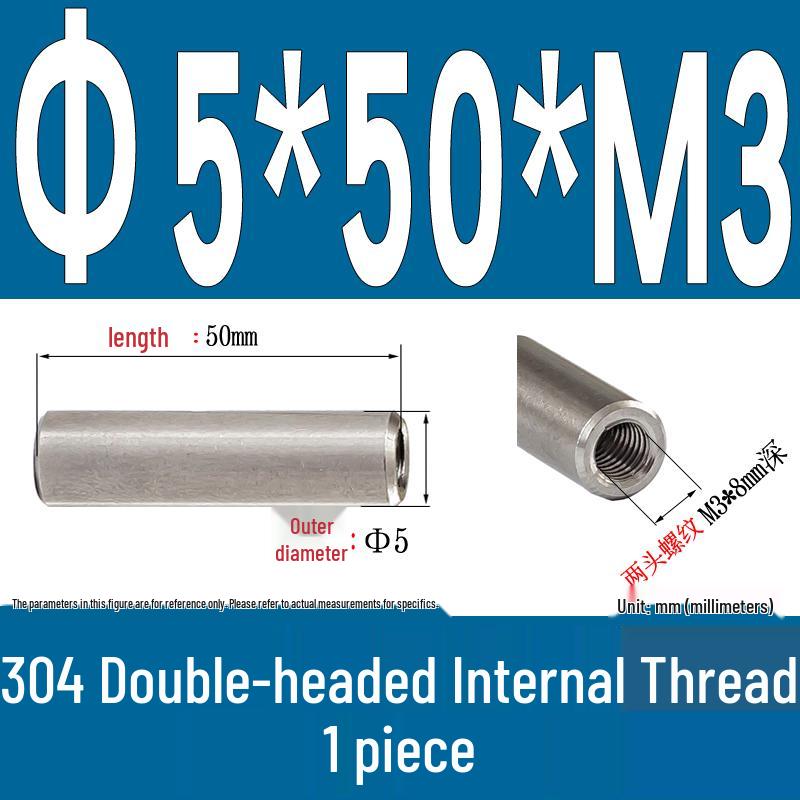 Stainless Steel 304 Double-Ended Threaded Cylindrical Guide Pin with Dual-End Holes