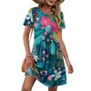 Short Sleeve Casual Dress with Floral Print Crew Neck Loose Fit Lightweight Material for Women