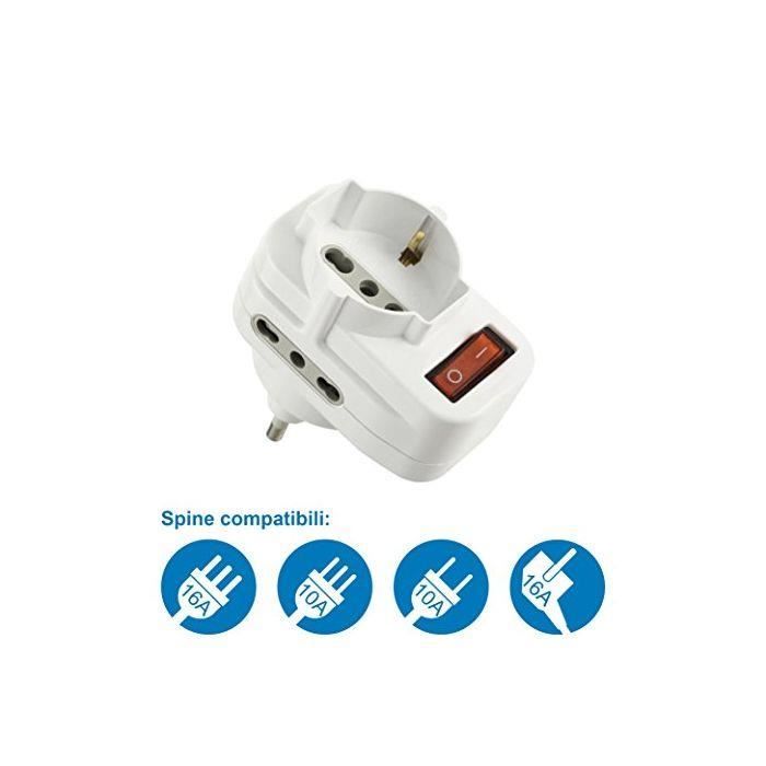 Electraline 71033 Adaptateur Bloc multiprise 3 Prises avec Interrupteur, fiche orientables, Blanc, 71033