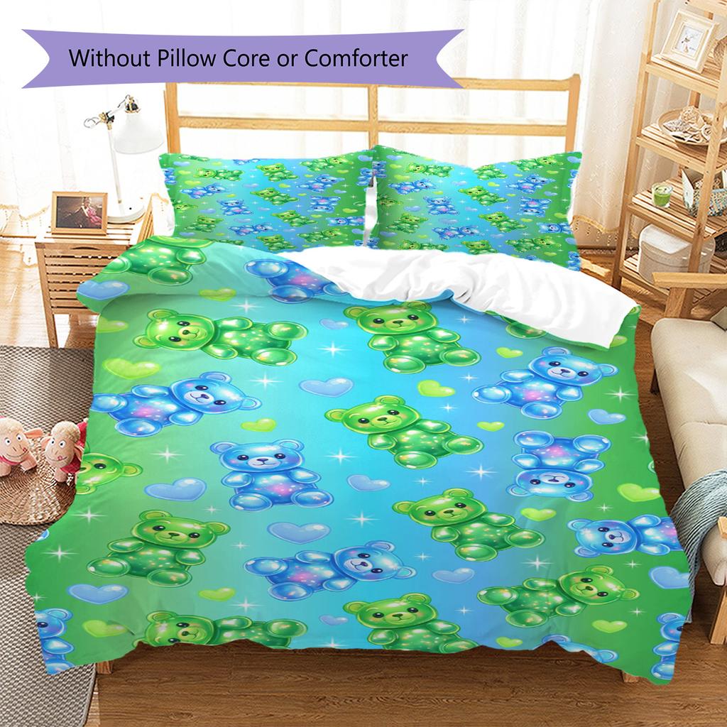 Set Biancheria da Letto con Fantasia Orsetti Gommosi Arcobaleno Copripiumino Federa Decorazione Casa Regalo (1 * copripiumino + 2 * federa, senza nucleo)