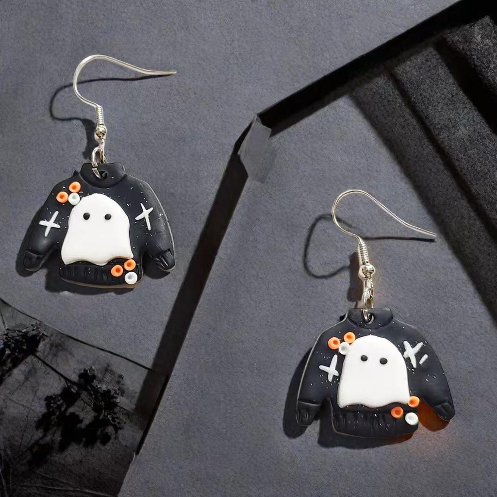 Women's Cute Halloween Ghost & Christmas Tree Polymer Clay Earrings