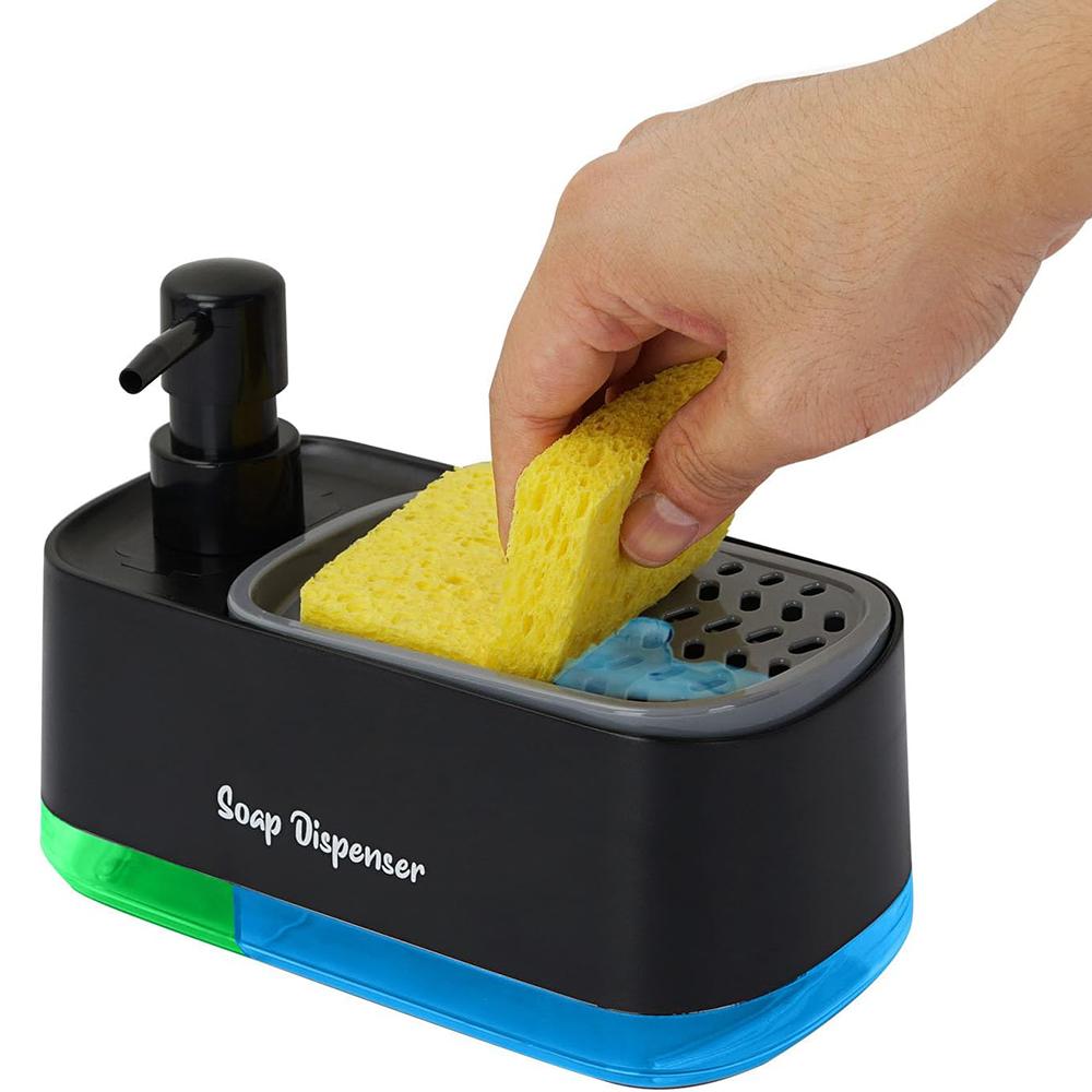 

Acrylic Kitchen Hand and Dish Soap Dispenser Set Detergent Dispenser Sponge Holder Black Hand Wash Liquid Dispenser for Kitchen чёрный