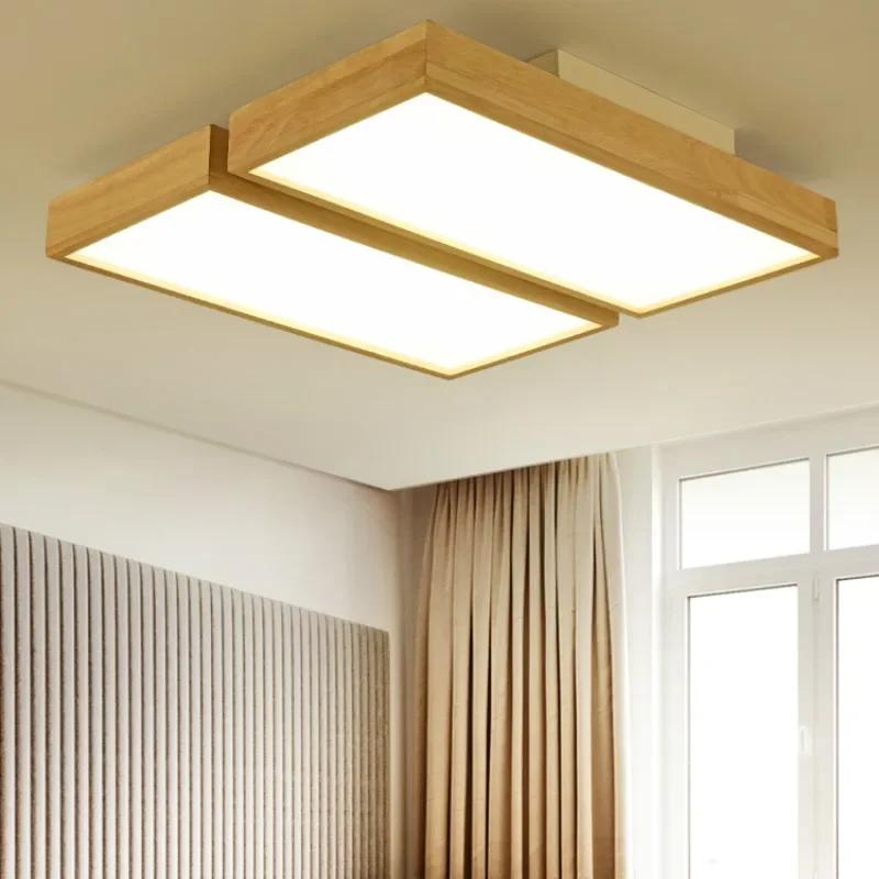 220V LED Ceiling Lights Wooden Square Ceiling Lamp With Dimming Remote For Living Room Dining Light Wood Bedroom Lamps