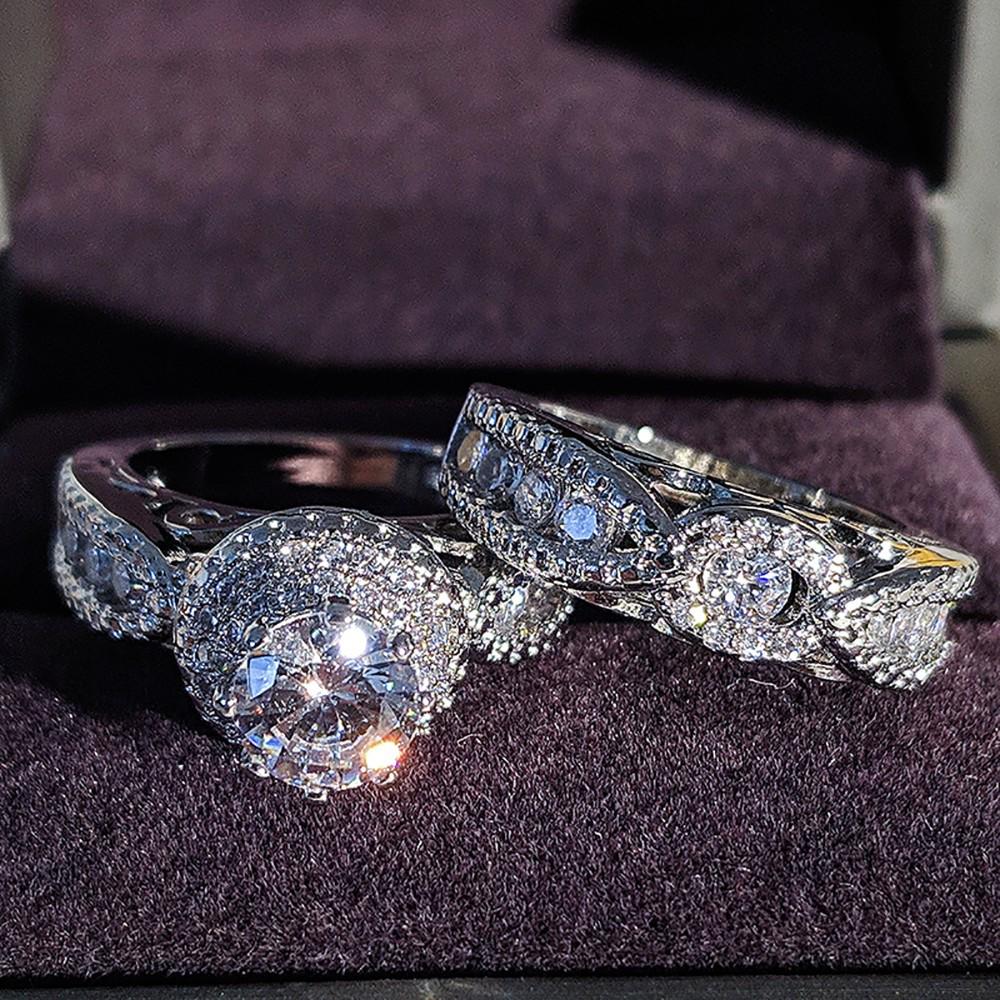 New Double-Layer Micro-Inlaid Zircon Ring Set - Luxury Party Wedding Band R5080