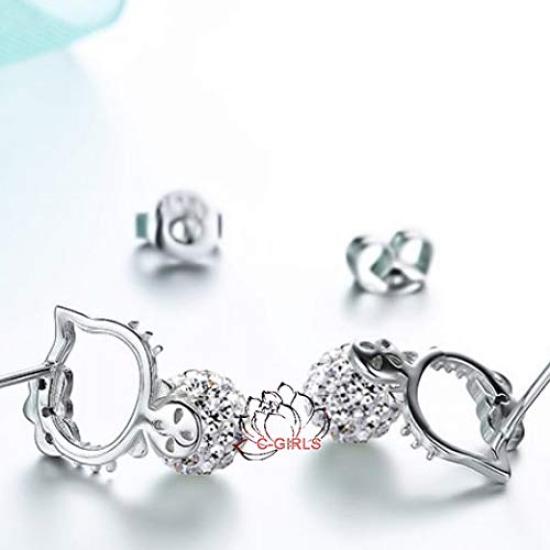 Cercei cu pandantiv Hello Kitty cu zirconiu cubic de calitate AAAAA, diamant CZ, set colier, accesoriu pentru ceremonie de nuntă Hello Kitty, leagăn, argint, toate articolele