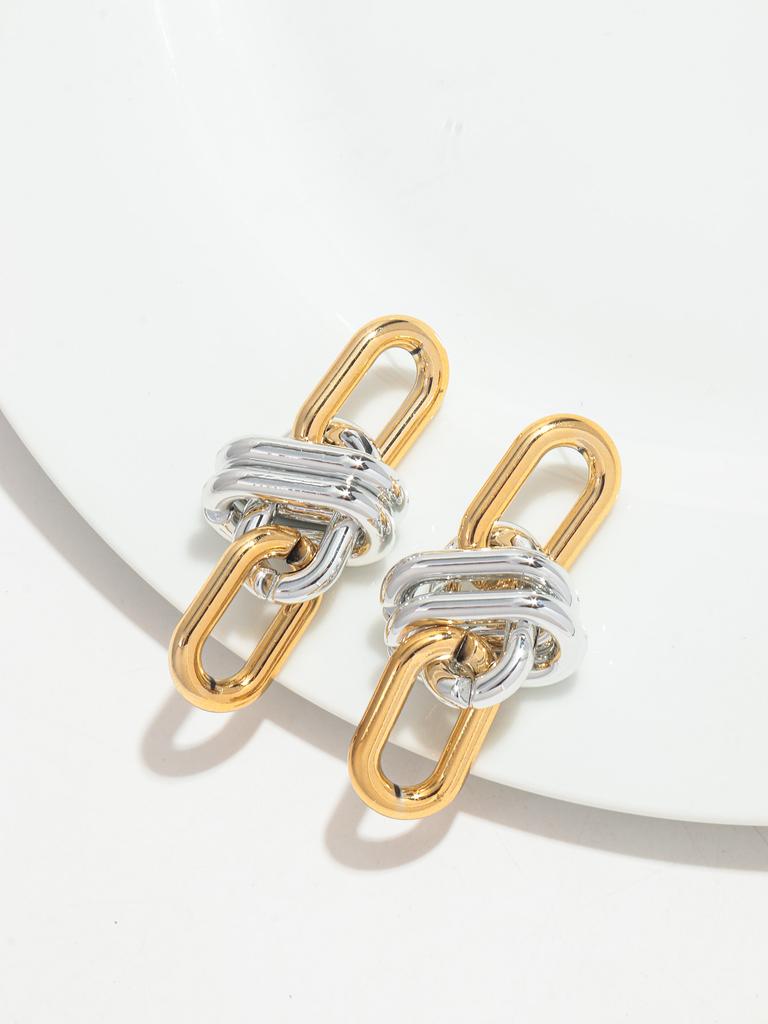 Retro Acrylic Oval Link Drop Earrings for Women New Trendy Metallic Colorful Geometric Chain Long Earring Punk Jewelry Gifts