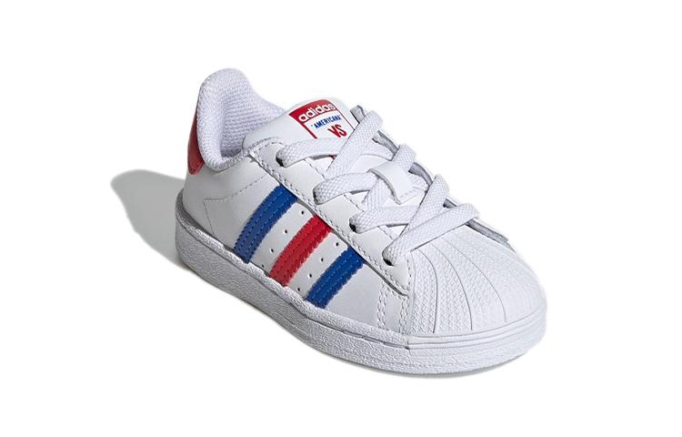 Adidas Originals Superstar Collection Abrasion Resistant Low top Toddler Shoes White Blue Red Infant And Toddler FV3691