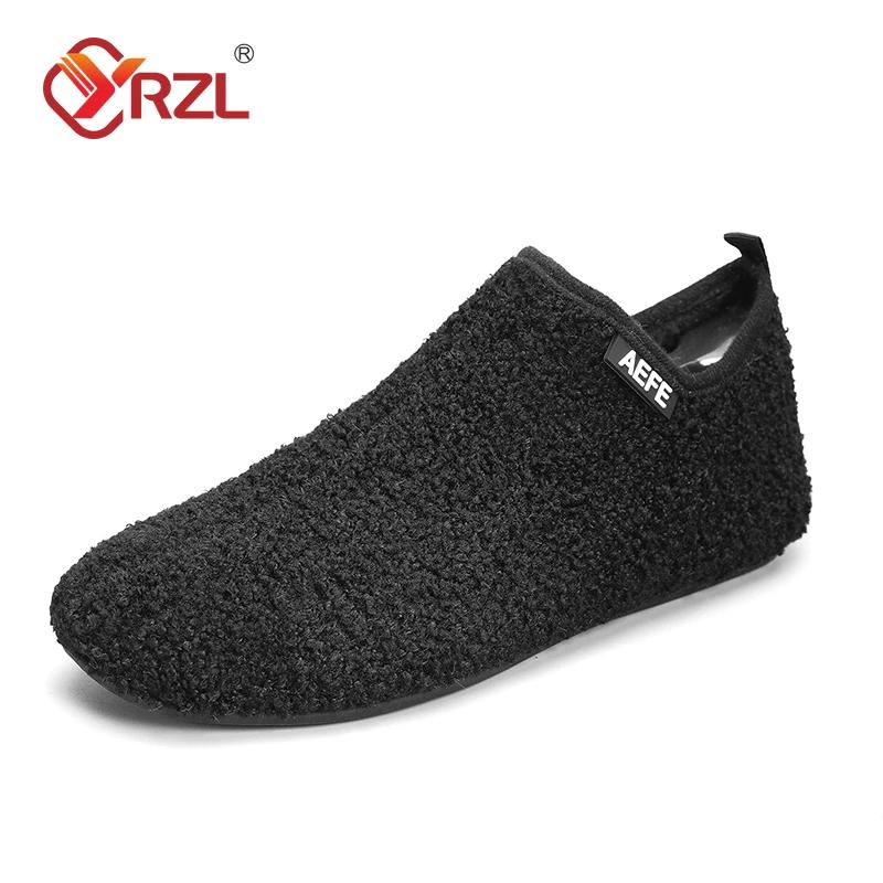 YRZL Fashion Men Winter Cotton Shoes Warm Slip On Lightweight Winter Shoe Male Plush Bedroom Home Cotton Loafers Man Warm Shoes