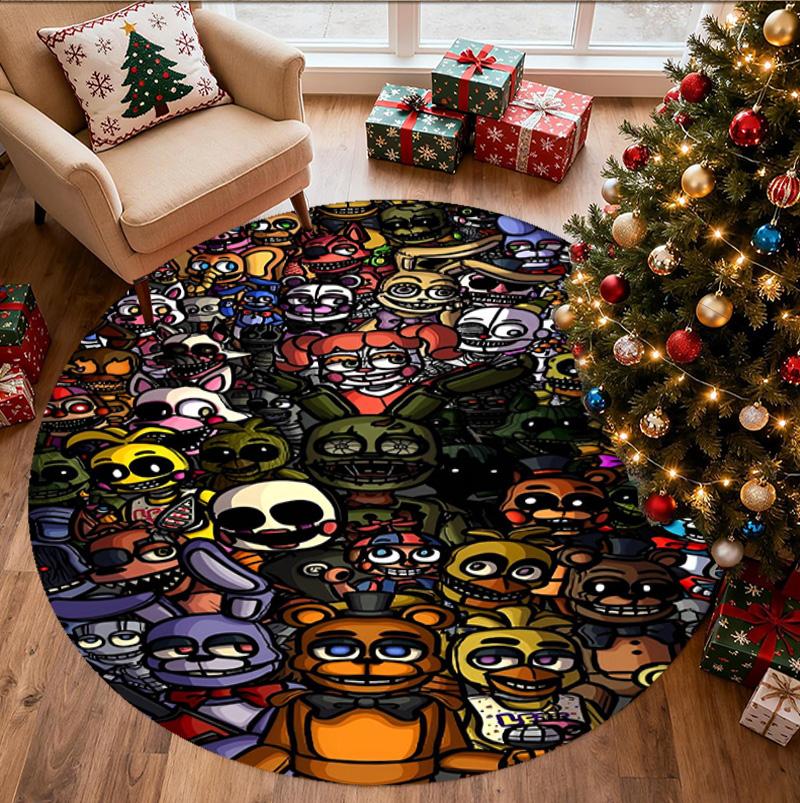Five Nights at Freddy's Pattern Round Rug, Indoor/Outdoor Mat, for Picnic, Gameroom, Bedroom, Office, Living Room, Home Decor Carpet, Birthday Gift