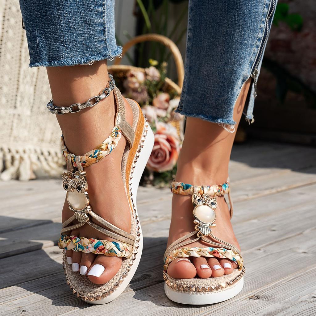 Sandals For Women Casual Summer Flat Bohemian Rhinestone Sandals For Women Fashion Wedge Heel Sandalias De Mujer Verano 2026