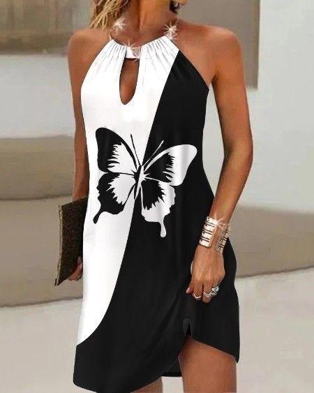 

Женское платье для дайвинга с принтом бабочек и завязками на шее S-M