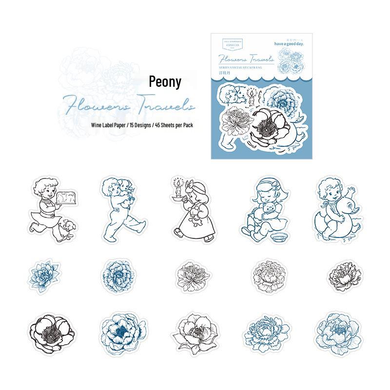 Beautiful Day Retro Petal Flower Sticker Pack with Adhesive Backing