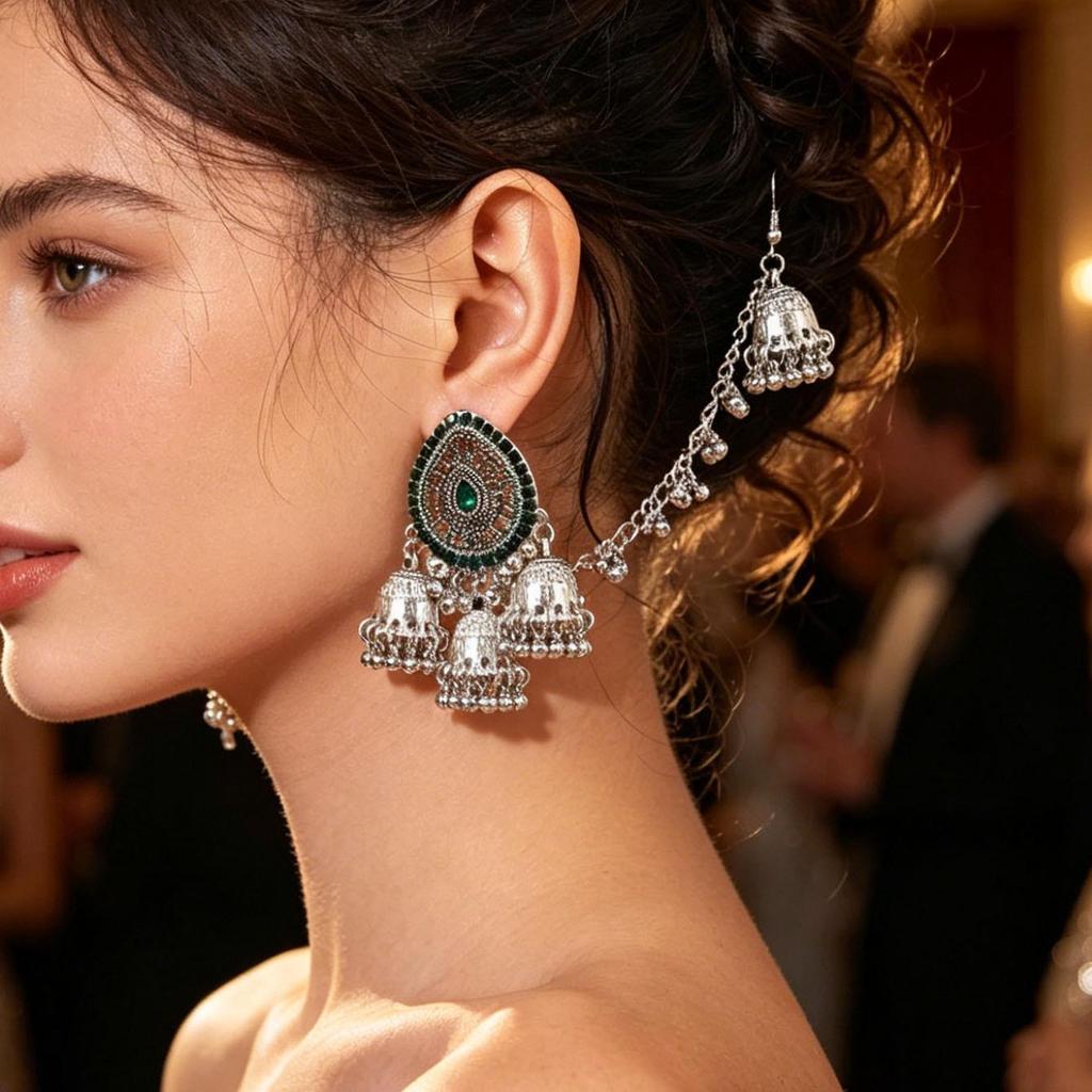 Bohemian Rhinestone Tassel Wind Chime Earrings Set