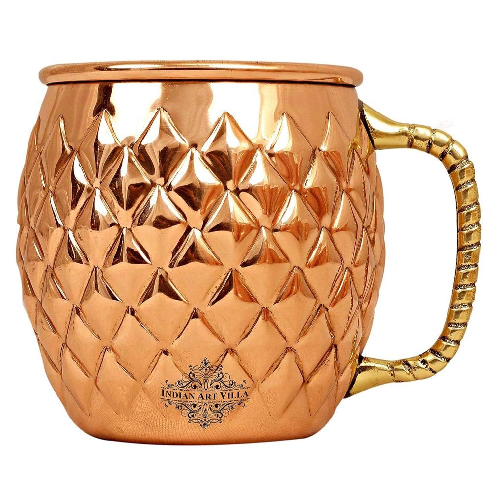 Reines Kupfer Rund geformt Diamant gehämmert Design Moscow Mule Bierkrug Tasse, Am besten für Bier Cocktail Partys, Barzubehör, Volumen-600ML, Set von 6