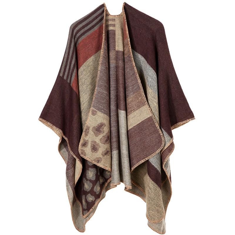 Womens Knitted Double-sided Thick Shawl Blanket Air Conditioner Room Warm Fashion Versatile Cape