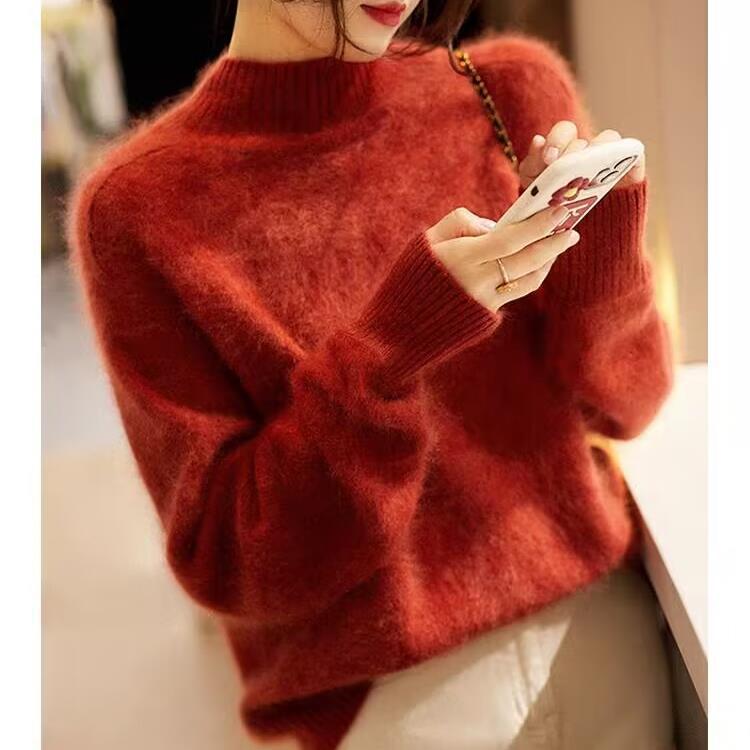 New Cashmere Sweater for Women In Autumn and Winter Loose Pullover with Half Turtle Neck Fashionable Long-sleeved Knitted Sweater