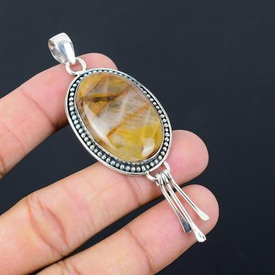 Oval Plume Agate Stone Anniversary Mother Boho Pendant Jewelry Sterling Silver