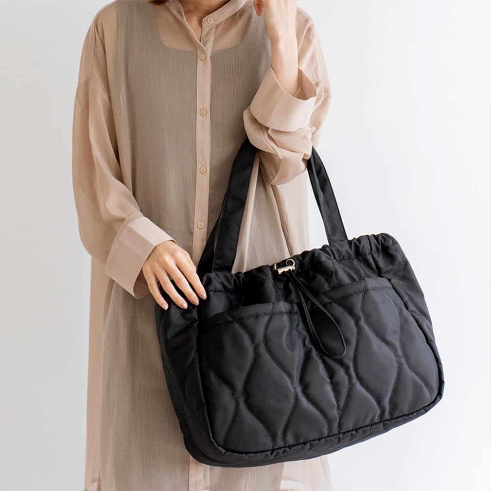 Vita Felice Front Pocket 2 Type Tote Bag for Women [VITAFELICE] Inb-90046z (Quilted Black)