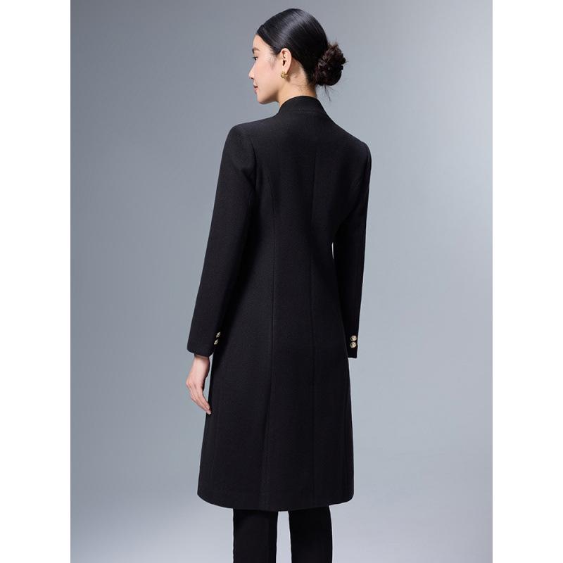 Women's Mid-Length Professional Stand-Collar Wool Coat - Winter Receptionist and Sales Workwear.