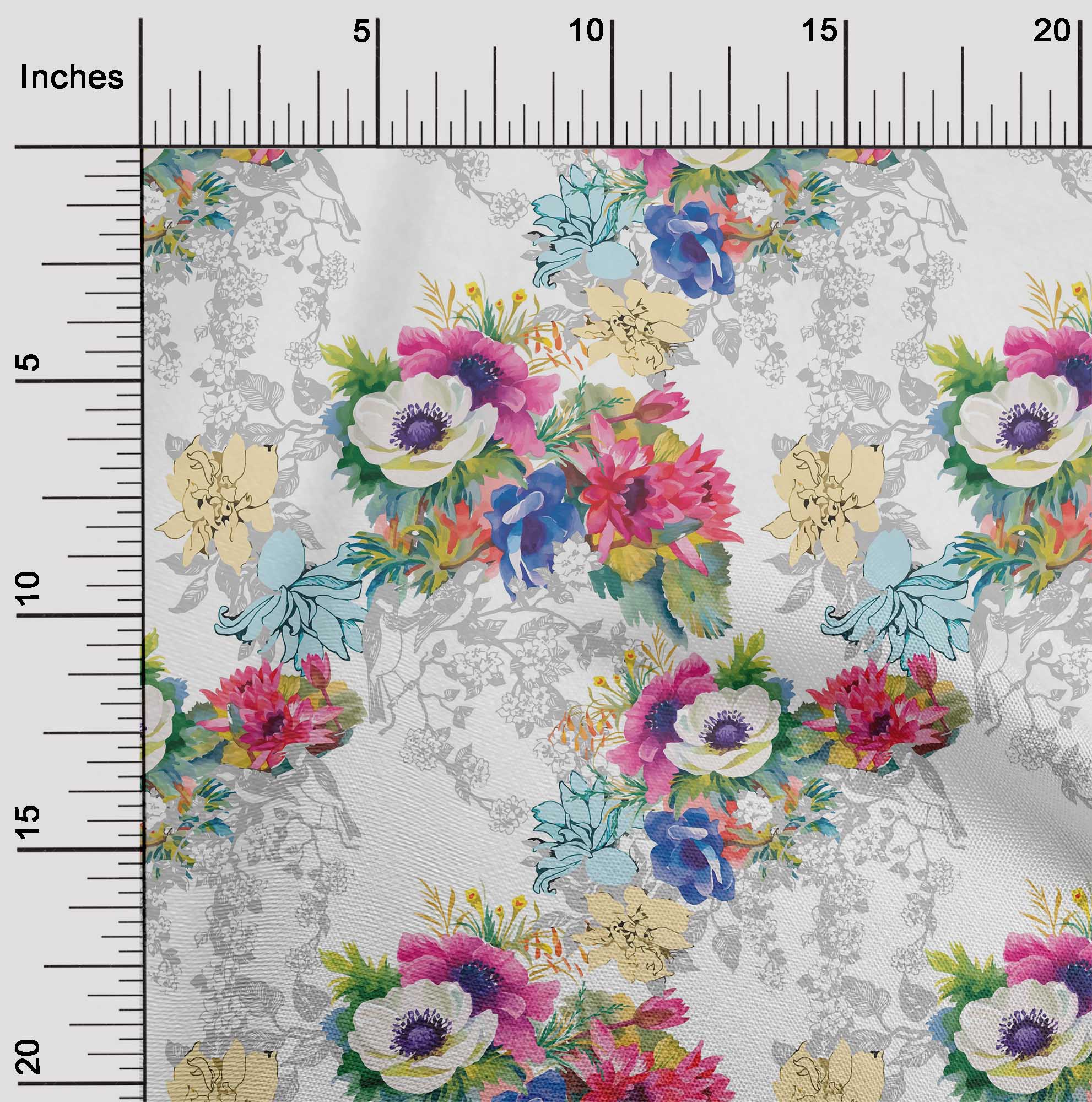 

oneOone Cotton Flex Light Green Fabric Flower Artistic Diy Clothing Quilting Fabric Print Fabric By Yard 40 Inch 42 Inch Wide - Viscose Chiffon білий