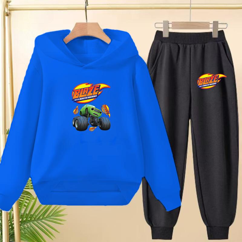 Student Uniform, Hooded Sweatshirt + Long Pants Set, Cartoon Car Pattern, 3 To 13-year-old Boys' and Girls' Sportswear,loose Set