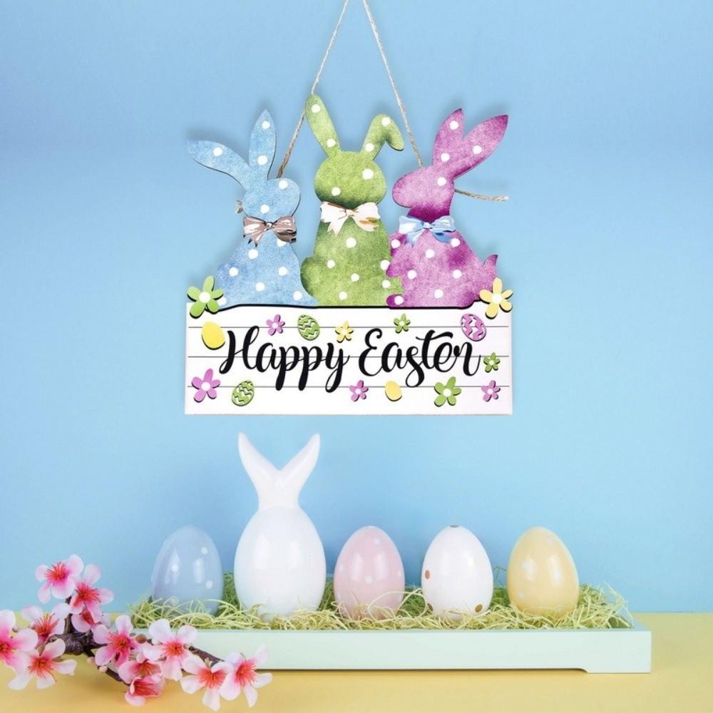 Colorful Easter Door Hanging Decor Reusable Rabbit Door Hanging Wooden Sign Plaque Photo Props