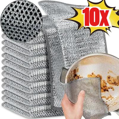 Magiczna ściereczka czyszcząca zagęszczona dwustronna metalowa srebrna ściereczka druciana ściereczki kuchenne do mycia naczyń ściereczki do czyszczenia narzędzi