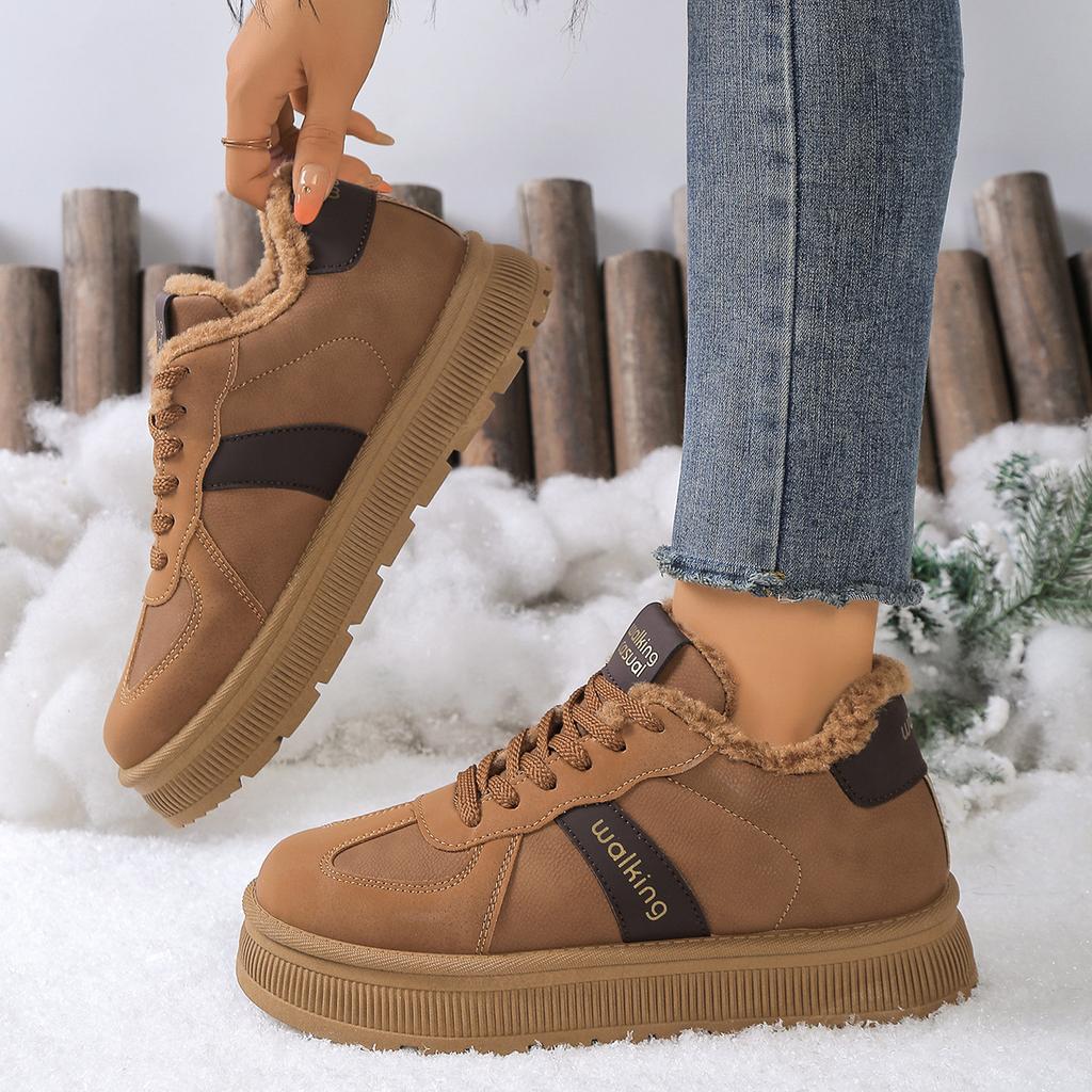 Damen Plateau Freizeitschuhe 2026 Winter Neu Bequem Plüsch Verdickt Warm Turnschuhe Höhensteigerung Rutschfest Schnürung Board Schuhe