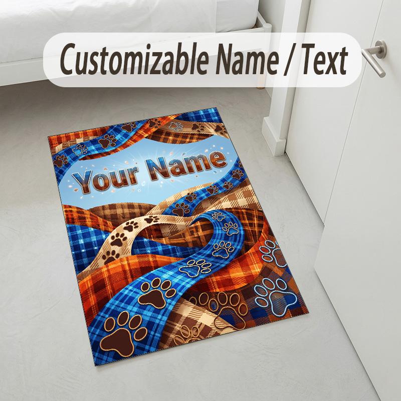 Dog Theme Crystal Velvet Rug Personalized Custom Name Text Soft Floor Mat Home Decor