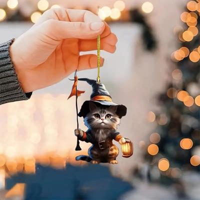 Katzenanhänger, Halloween-Dekoration, Hexen-Katzen-Laternen-Ornament, süßer hängender Acryl-Anhänger für Auto, Tasche, Schlüsselanhänger, Dekor