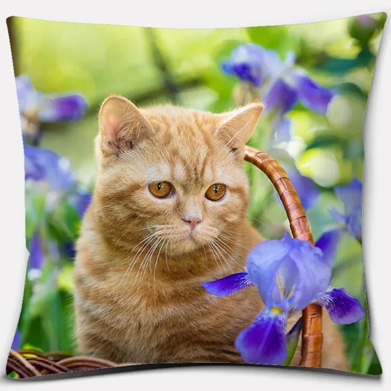 Cat Print Home Decoration Pillowcase Cute Cat Decorative Pillowcase Living Room Sofa Office Seat Cushion Cover
