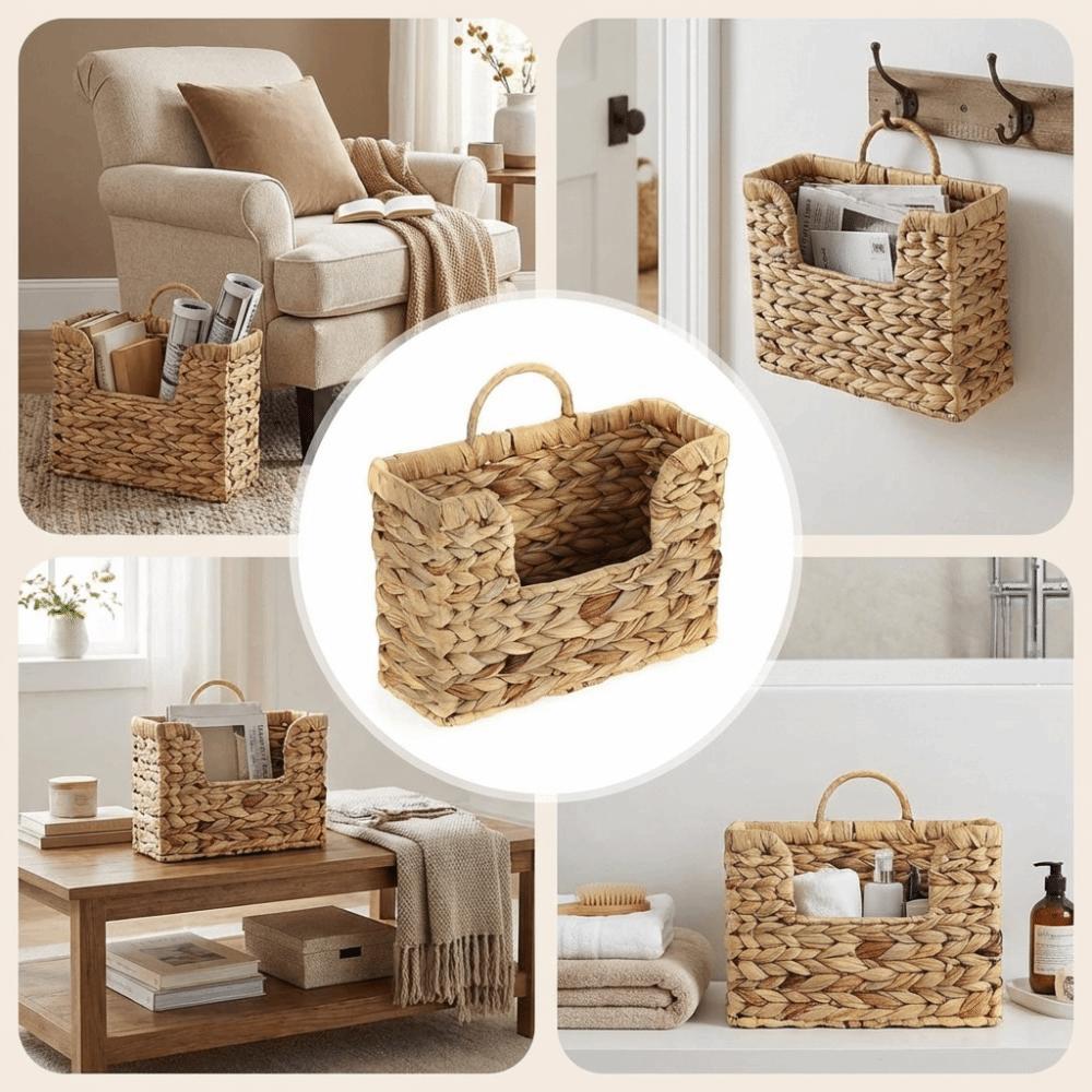 Woven Design Woven Hanging Magazine Holder Wall Mounted Handmade Storage Basket Eco-Friendly Decorative Magazine Rack Home Use