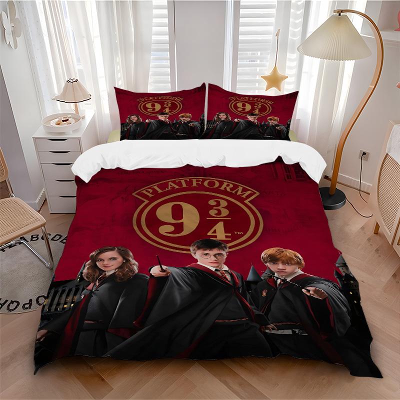 

3pcs Platform NineAndThreeQuarters Harry Potter Bedding Set, Soft Polyester Duvet Cover and Pillowcases Machine Washable Seasons all suitable 135x200cm