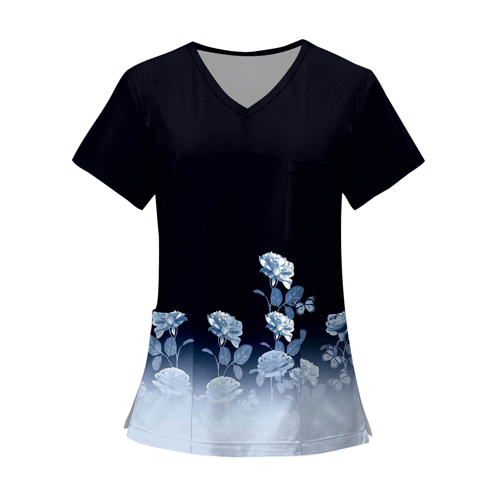 

Женские модные топы с короткими рукавами и V-образным вырезом с принтом, рабочие футболки с карманами XXXL