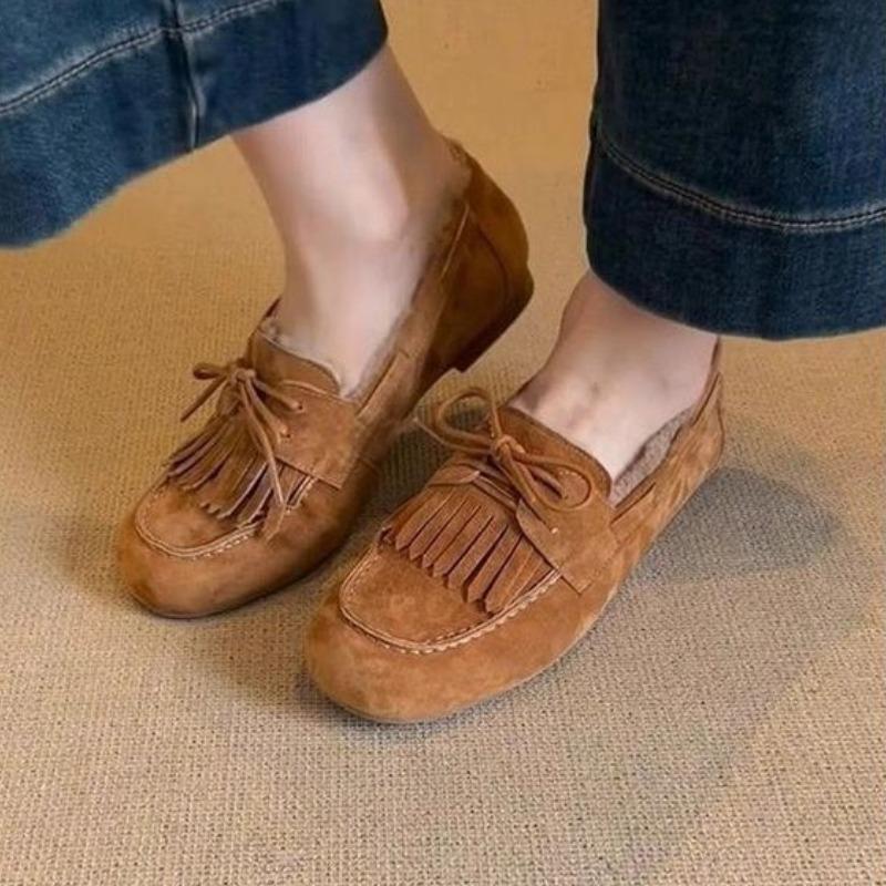 

Модные женские туфли на плоской подошве с круглым носком в стиле ретро 2024 года, новые удобные и теплые зимние слипоны, стильные и прочные женские повседневные мокасины 38