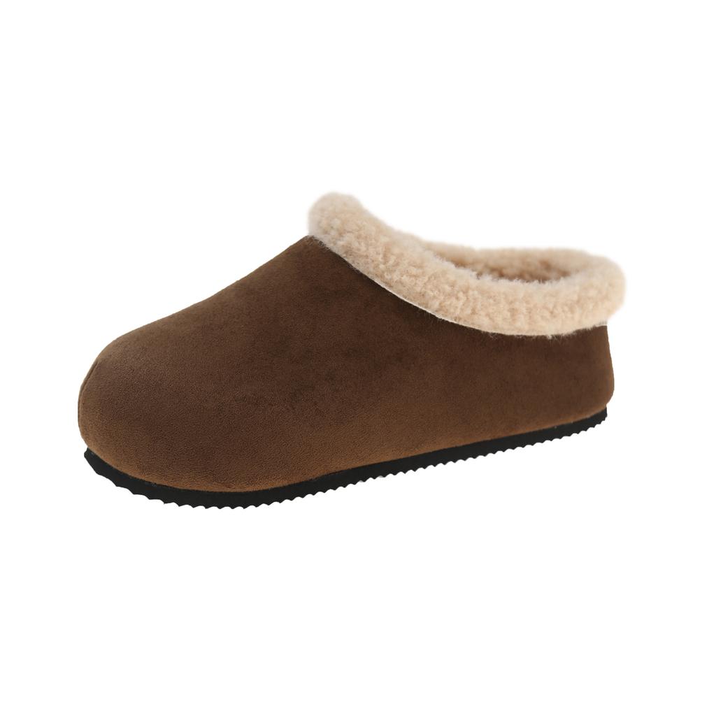 Mode Winter Neu Baotou Hausschuhe Damenmode Runde Zehenpartie Tiefer Ausschnitt Wildleder Rutschfest Verschleißfest Flache Schuhe