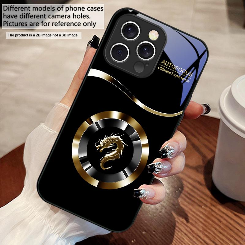 Circle New Dragon Head For iPhone 16 E 15 14 13 Plus 12 mini 11 Pro Max XR Xs Max 16E X 7 8 6 6S 2022 Tempered Glass Phone Case