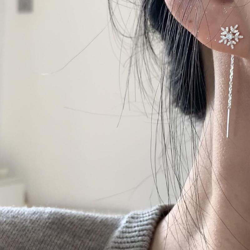 Einfache Elegante Schneeflocken-Kettenquasten Hängeohrringe Koreanische Hängeohrstecker Winterschmuck Weihnachtsaccessoires Geschenke
