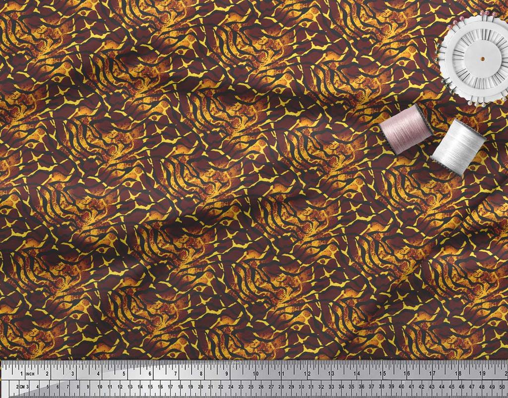 Soimoi Red Poly Crepe Fabric Tiger & Ziraffe Animal Skin Decor Fabric Printed Metre 42 Inch