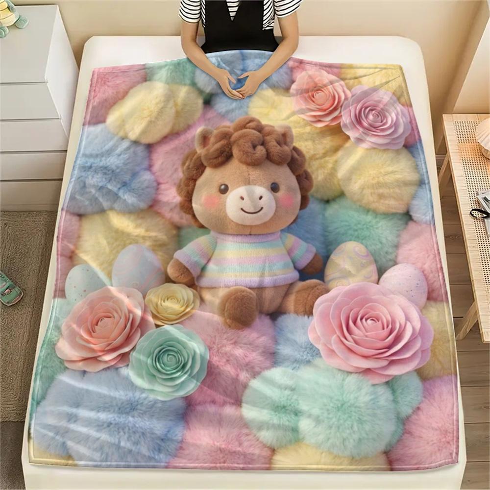 1Pc Pony Brown Print Flannel Blanket, High Quality Comfortable for All Seasons, Home Decor, Warmth and Comfort, Perfect for Christmas Gifts