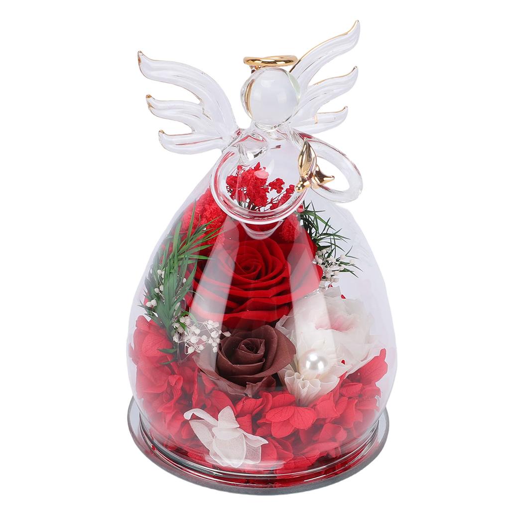 Preserved Rose Glass Figurine Multifunctional LED Light Preserved Flowers Decor for Anniversary Birthday