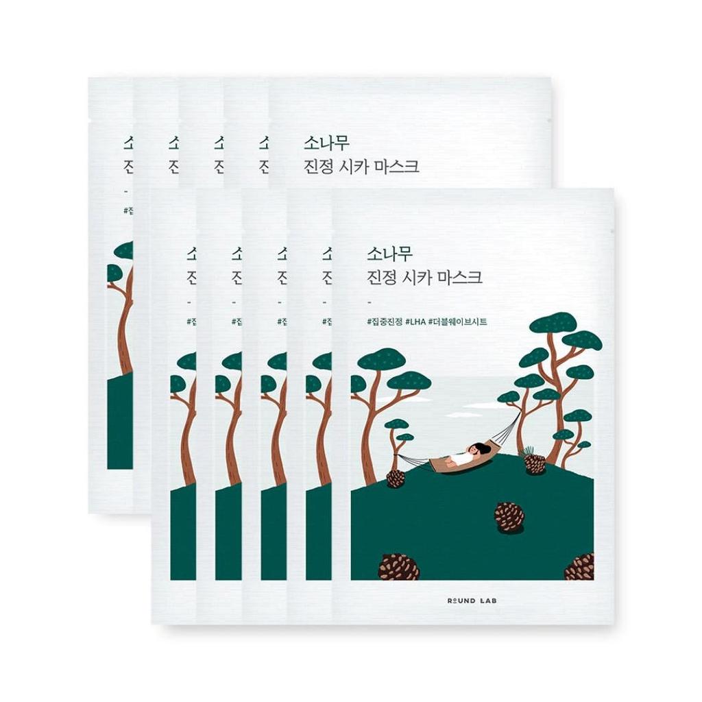 ROUND LAB Pine Calming Cica Mask Sheet Soothing Hydrating Face Mask 27ml × 10 Sheets