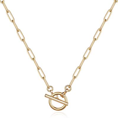 Collar de Cadena Paperclip de Oro de 18 Quilates que No se Desvanece con Cierre OT de Acero Inoxidable para Mujer