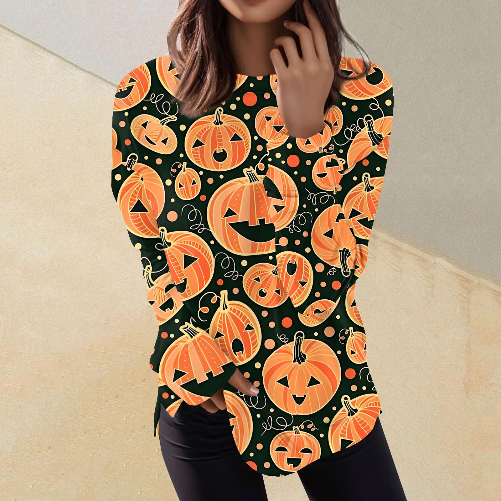 

Женская мода пуловер с длинным рукавом толстовка повседневная футболка Хэллоуин с принтом свободный топ XXXL оранжевый