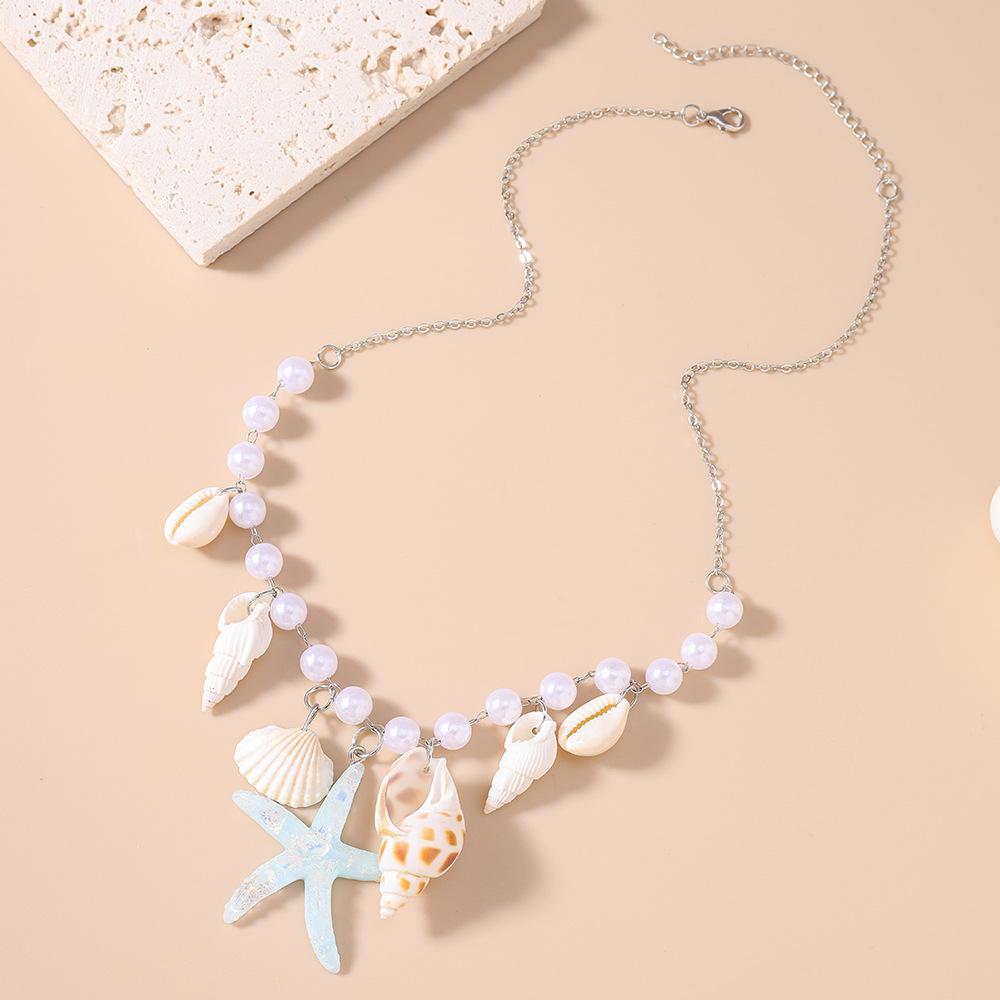 European and American Jewelry Pearl Conch Starfish Necklace Fresh and Simple Beach Collarbone Chain Jewelry