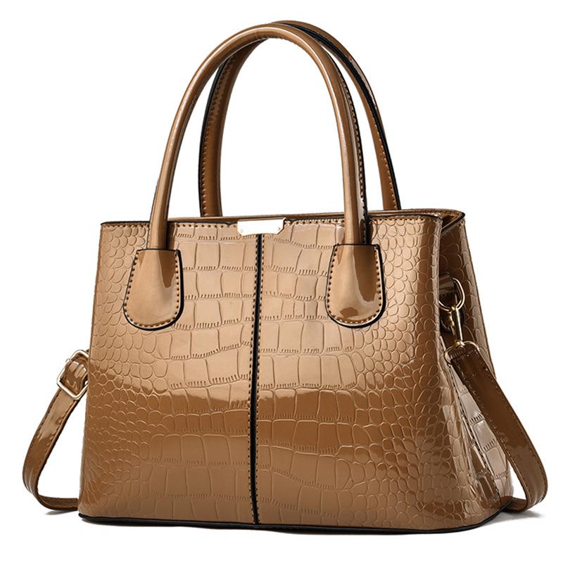 Patent Leather Stone Grain Handbag 2025: New Large Capacity Simple Women's Crossbody & Shoulder Bag