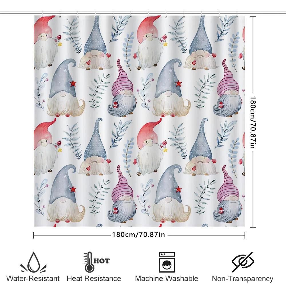 Watercolor Gnomes Shower Curtain Nordic Style Home Decor Waterproof Fabric Bathroom Accessories For Kids Room Decoration Pink Wh