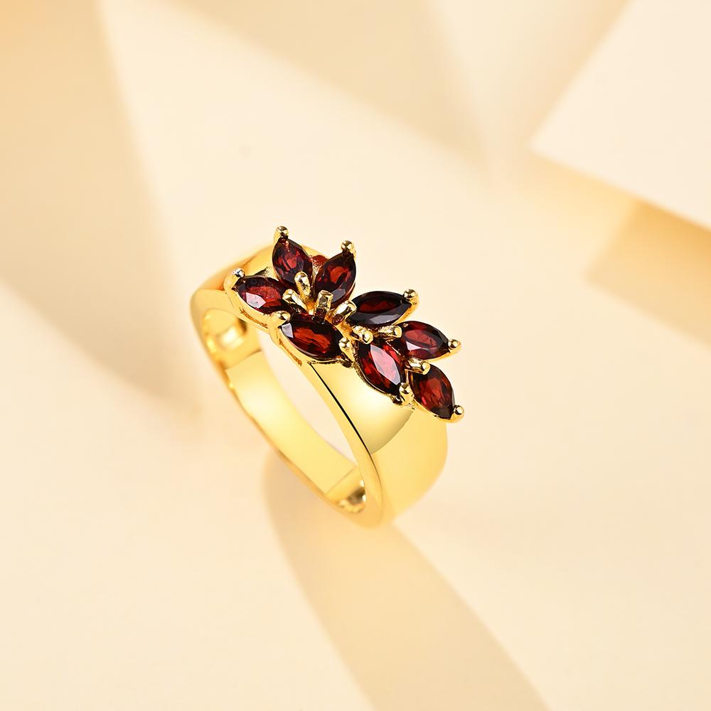 Nya mönster Smyckesset med naturlig röd granat ädelstensring örhänge 925 sterling silver 18k guldplätering fina smycken för kvinnor